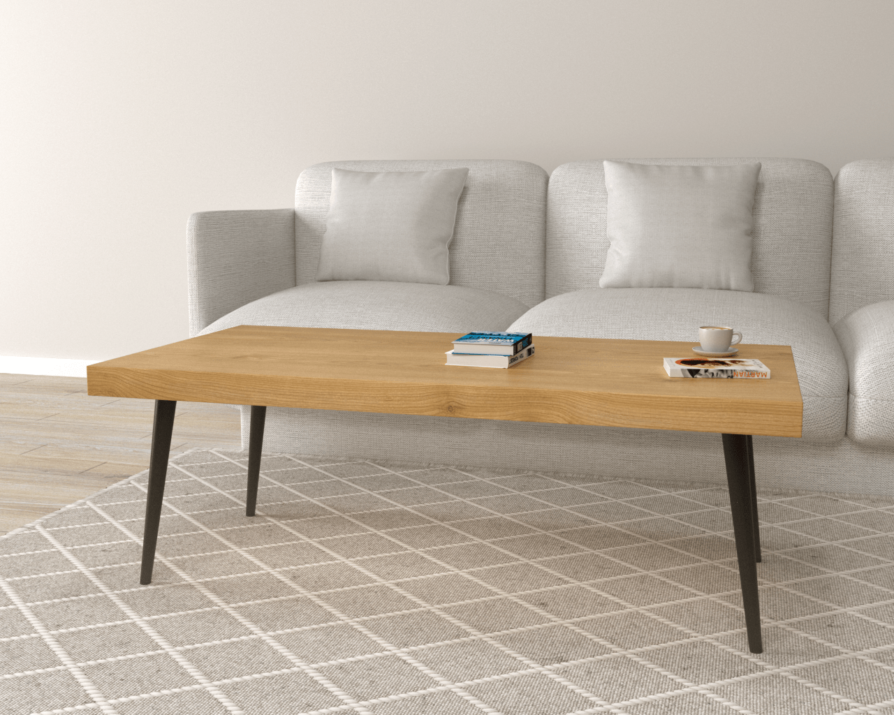 שולחן סלון עשוי עץ בגוון טבעי דגם KARLOS עם רגלי מתכת